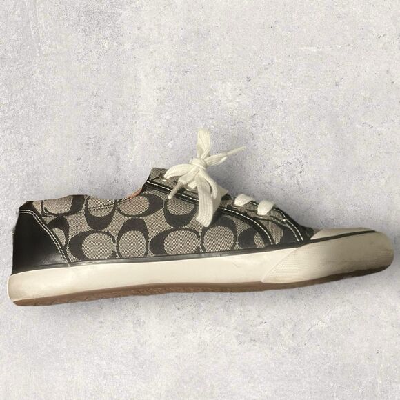 COACH BARRETT LOW-TOP CANVAS LOGO SNEAKERS, GRAY-BLACK, LEATHER TRIM, SZ 8.5 - Picture 13 of 15
